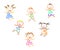 Various children are having fun on a white background. Children`s drawing. Vector