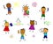 Various children play and paint on a white background. Children`s creativity. Cartoon. Vector