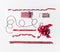 Various Christmas ribbons and bows for decoration and gift wrapping and packaging on white background