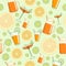 Various Citrus drinks seamless pattern with fresh lime background