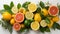 Various citrus fruits, lemon, lime, grapefruit and orange. Generative AI