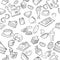 Various coffee,cake,cupcake,Sandwich,cookie , appetizer and beverage seamless pattern sketch drawing line