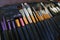 Various collection cosmetic makeup brushes fashion, background.