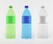 various color drinking water bottle with empty label, 3D rendering