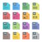 Various color file flat style formats icons set with illustrations