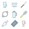 Various color outline dinnerware icons set