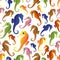 Various color seahorses icons set seamless pattern eps10