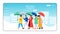 Various color umbrellas landing page flat color vector template