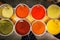 Various colored spices on the Mahane Yehuda Market in Jerusalem.