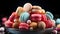 Various colorful macarons floating on the air isolated on clean png background, Desserts sweet cake concept