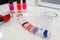 Various colorful nails, manicure palette. Nail polish samples. selective focus