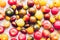 Various colorful tomatoes on a table