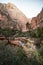 Various colors, textures, scenery and rock formations among the Zion National Park landscapes in the American southwest in the