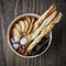 Various cookies in cardboard cup