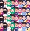 Various couple Muslim Islamic character face with various dress diversity in Islam mosaic modern cartoon flat color style vector