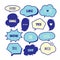 Various Cute speech bubble doodle stickers set with some blue colors - stock vector