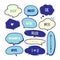 Various Cute speech bubble doodle stickers set with some blue colors - stock vector