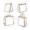 Various Delivery bag sketch set on a white isolated background. Brown Paper Bag for Grocery Shopping. Lunch package