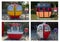 Various design of retired cabin cable cars from different attractions around Europe