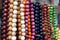 Various of different colorful necklace at flea market