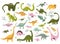 Various dino characters set.Cute hand drawn dinosaurs.Sketch Jurassic,Mesozoic reptiles.Prehistoric illustration