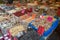 Various (dried) food being sold at a street market in Hong Kong