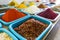 Various eastern spices and seasonings for different dishes in the shop