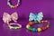 Various elastic bands, hair clips, beads, bows for girls.