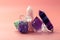 Various faceted crystals for healing and magical practices. A bunch of beautiful semi-precious stones. Amethyst, rose quartz