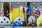 Various flags and pots inside the Temple of the Sacred Tooth Relic.