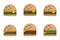 Various flat style hamburger illustration design template isolated in white, suitable for restaurant logo etc