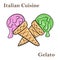 Various flavors of gelato ice-cream . Italian deserts