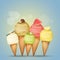 Various flavors of ice cream