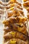 Various flavours of croissant or as in Italy their called brioche on display in a bakery in Milan, Italy with a price and sign - A