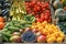 Various fresh biological vegetables and fruits