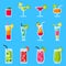 Various fresh juice and cocktails. Vector set in flat style