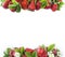 Various fresh summer fruits. Ripe strawberries on white background. Top view. Strawberries at border of image with copy space foou