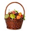 Various fruit in a brown basket