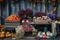 Various fruits and vegetables showcased on a table at a farmers market, A bountiful harvest displayed at a farmer\\\'s market