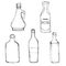 Various Glass Bottles set. Olive oil bottle, pesto dressing bottle, home wine bottle