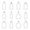 Various glass outline bottle icon set. Thin line silhouette.