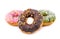 various glazed donuts on white background