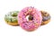 various glazed donuts on white background