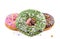 various glazed donuts on white background