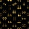 Various gold ladies earrings types seamless pattern