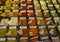 Various ground spices on sale in the Cours Saleya Market in the old town of Nice, France