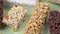 Various healthy granola bars muesli or cereal bar