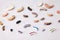 Various hearing aids on white background, alternative to surgery. ENT accessory.