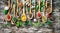 Various herbs and spices for cooking on old wooden board