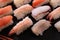 Various japanese sushi food selection closeup